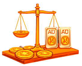 Scale and gold bars illustration